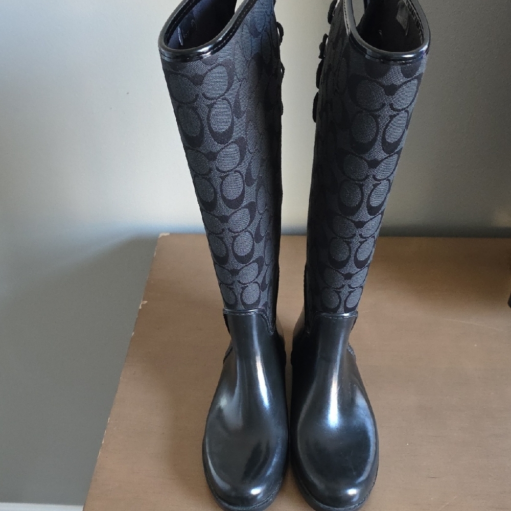 COACH | Tristee Lace-up Women's Black Rain Boots Size 7 - Picture 2 of 7